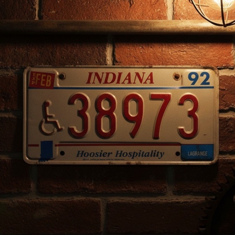 Indiana Vintage 1992 License Plate Hoosier Hospitality Lagrange 38973 Handicap‎